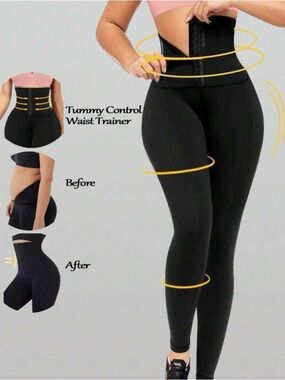 High-Waist Tummy Control Waist Trainer Leggings - Black